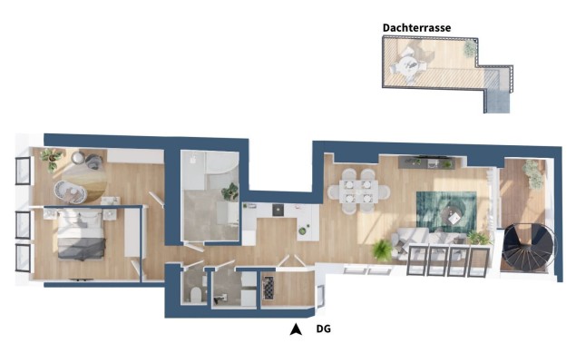 Top 18 / Mansarde 98,53 m² mit Dachterrasse und Terrasse
