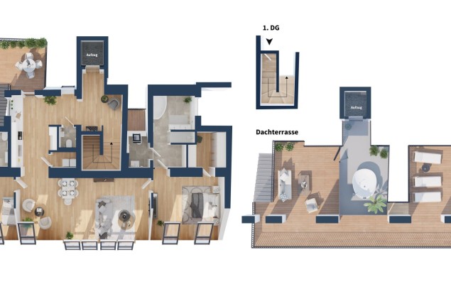Top 20 / Mansarde 151,45 m² mit Dachterrasse und Terrasse