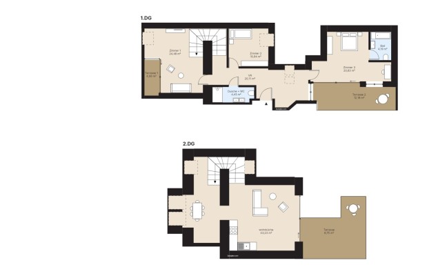 Top 37 / Dachgeschoß Eigentumswohnung 128,13 m² mit 3 Terrassen